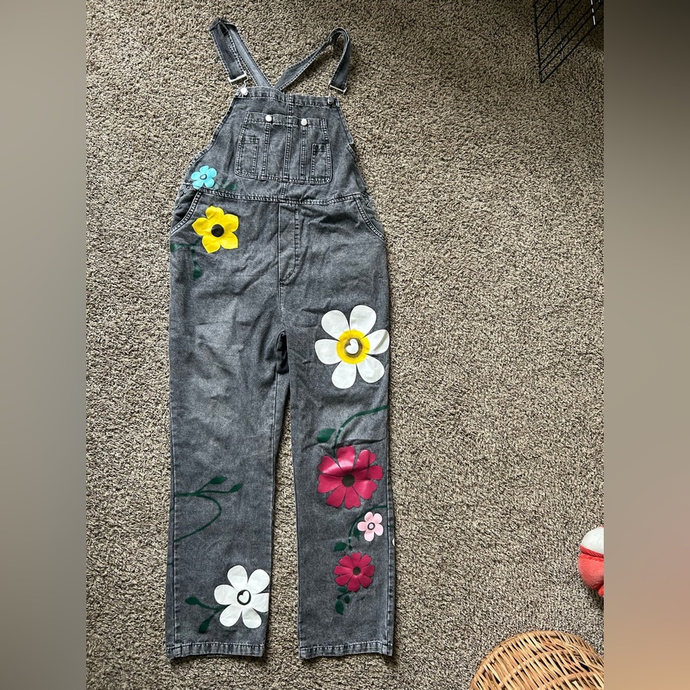 Gray and Yellow Jumpsuit with Playful Floral Designs